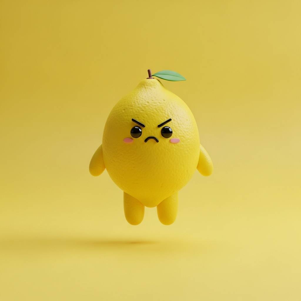 3D angry lemon character on yellow background