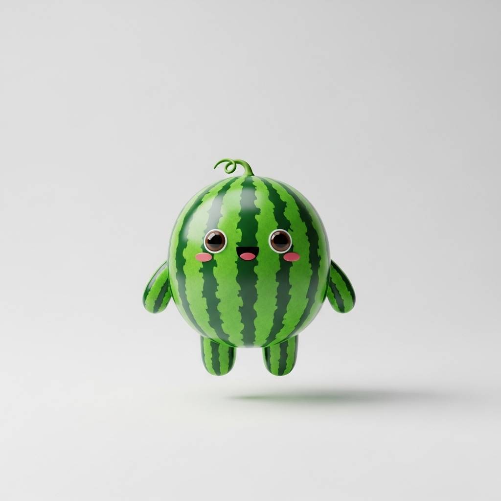 Cute 3D watermelon character with a smiling face.