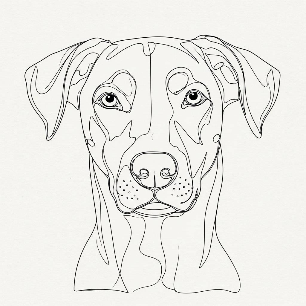 Line art drawing of a dog's face