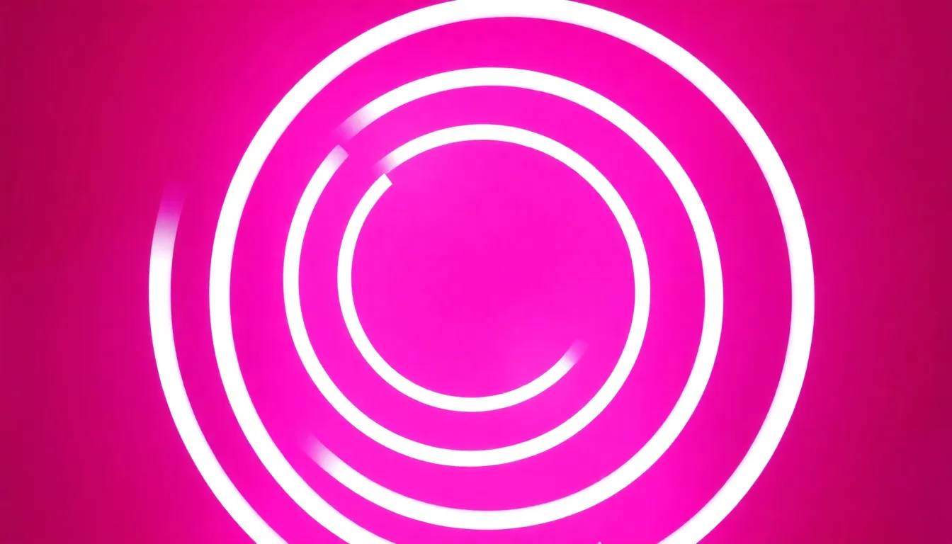 Pink neon concentric circles on a dark background.