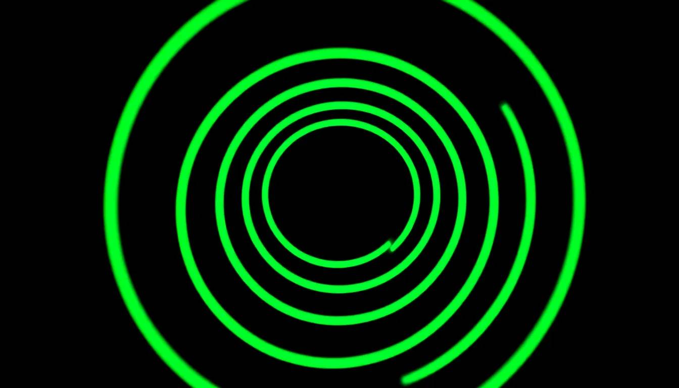 Green concentric circles glowing on a black background.