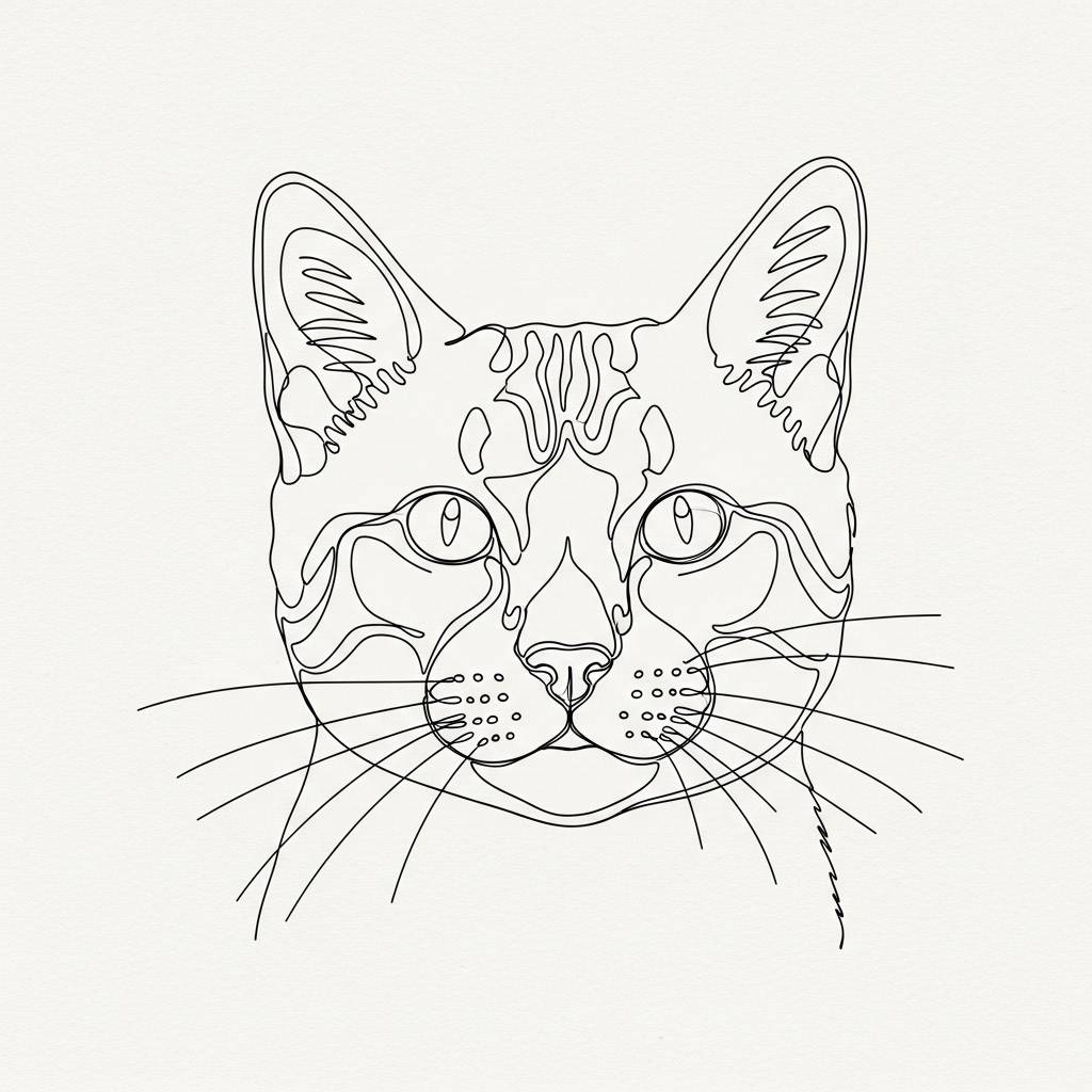 Continuous line drawing of a cat's face