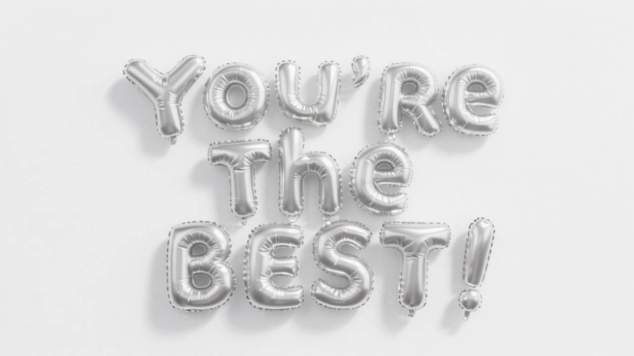 Silver balloon letters spelling out 'You're the best!'