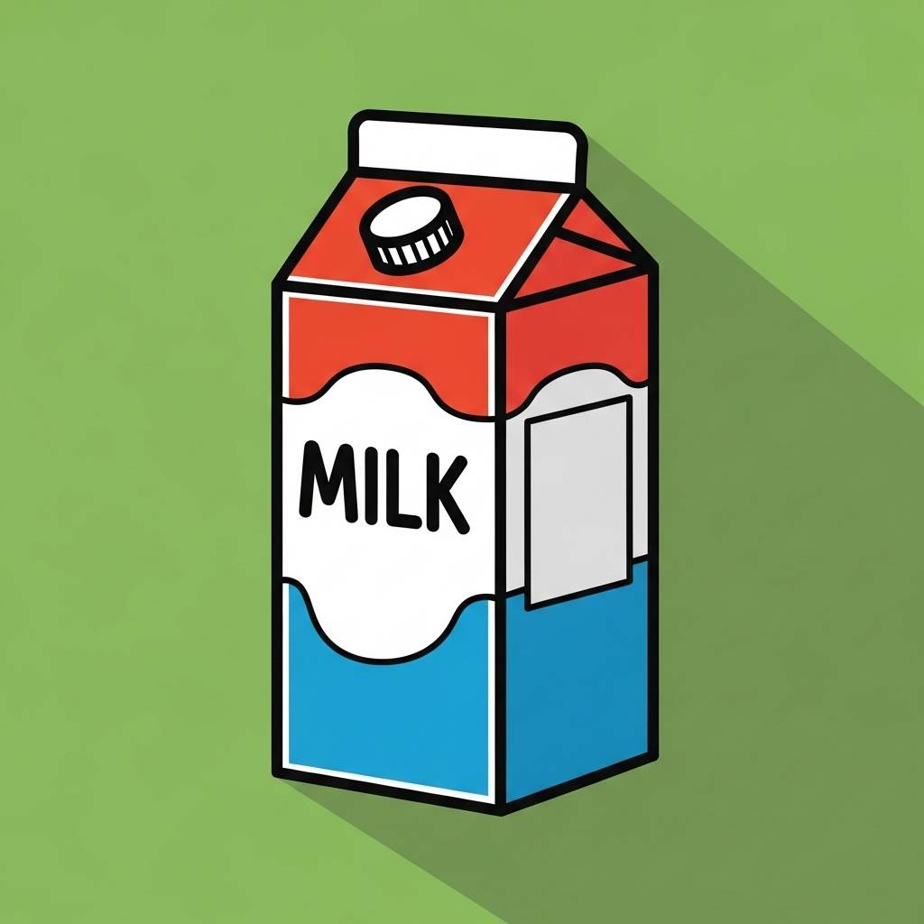 Illustration of a milk carton on a green background.
