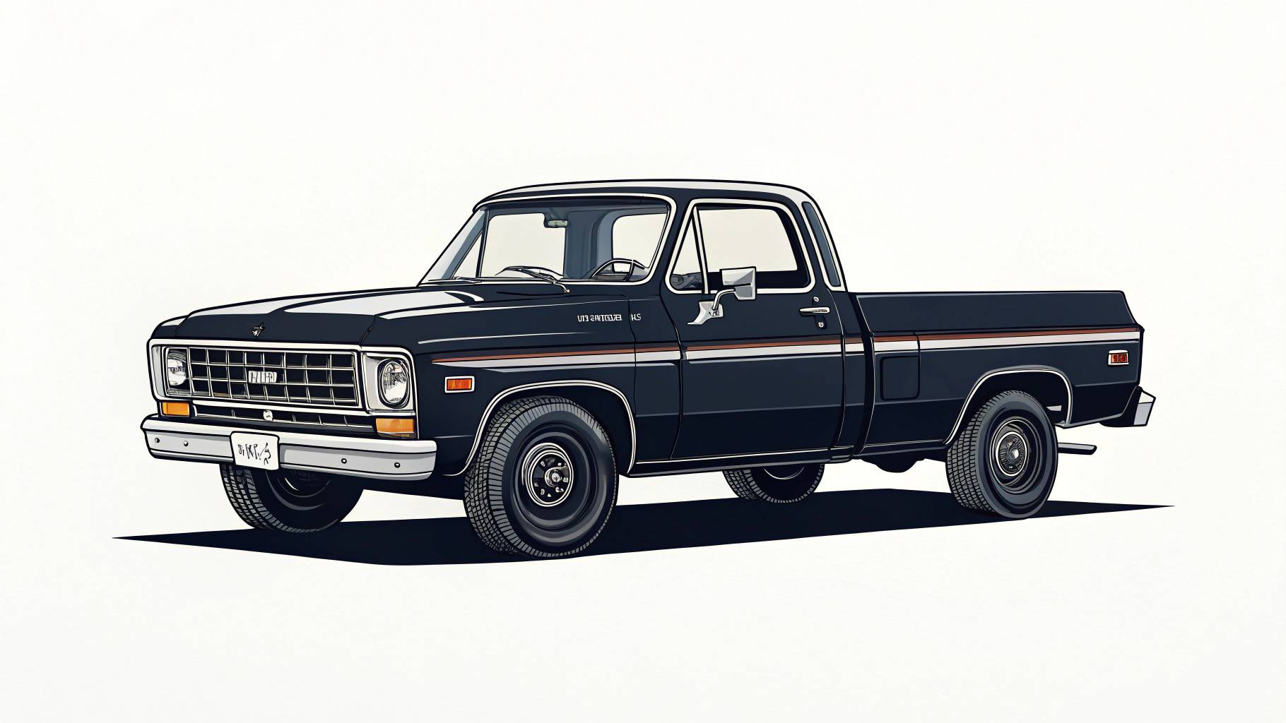 Illustrated vintage pickup truck on white background.